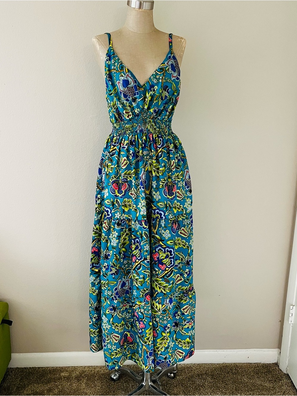 Floral V-Neck Maxi Dress in Teal